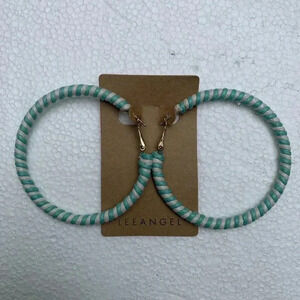NEW Lee Angel Neiman Marcus Turquoise Stripe Large Hoop Earrings